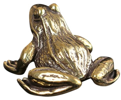 NIYANGLE Vintage Brass Frog Figurine Decorative Statue for Home and Tearoom, Multi-functional Golden Frog Ornament with Fine Workmanship and Lifelike Handmade Design