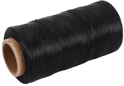 DUZEPA Fil ciré à coudre, fil 0,8 mm x 260 m, cordon plat ciré, pour la maroquinerie, la reliure, la confection de sacs et de portefeuilles (noir)