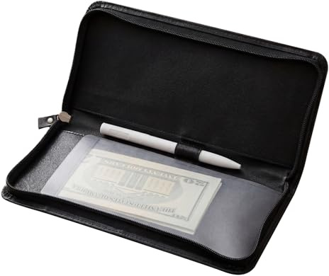 Sunnymove Leather Checkbook Cover Business Checkbook Wallet for Men Women Check Book Case Card Holder Personal Check Registers with Pen Inserts Zippered Portfolio for Traveller Checks Duplicate Checks