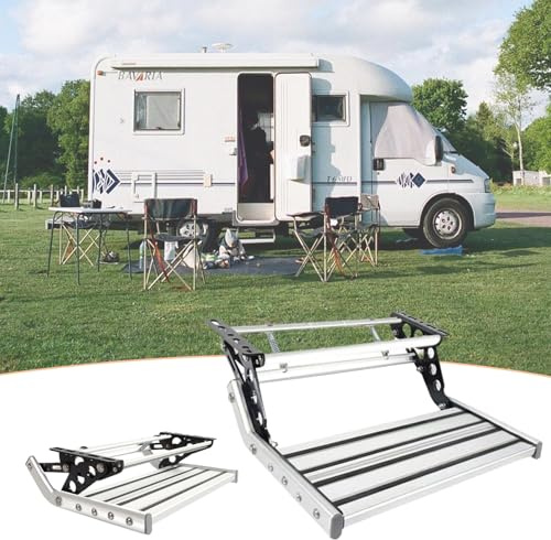 Manuell Elektrisk Infällbara RV-Steg, Husvagnstrappa, RV-Steg Campertrappa, Fällbar, Av Aluminiumlegering, Halkskyddig Pedal, För Husbilar, Husvagnar, Caravans Single-layermanual(withlight)