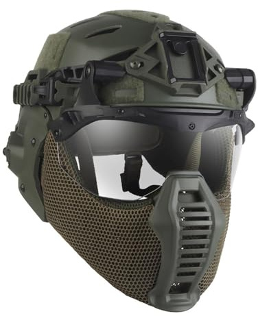 LZAQHMT Casco Tattico Militare Softair, Set Completo Attrezzatura - Maschera Integrale Rete D'acciaio, Equipaggiamento Protettivo Per Caccia Paintball All'aperto Per Uomo, Halloween Cosplay(RG)