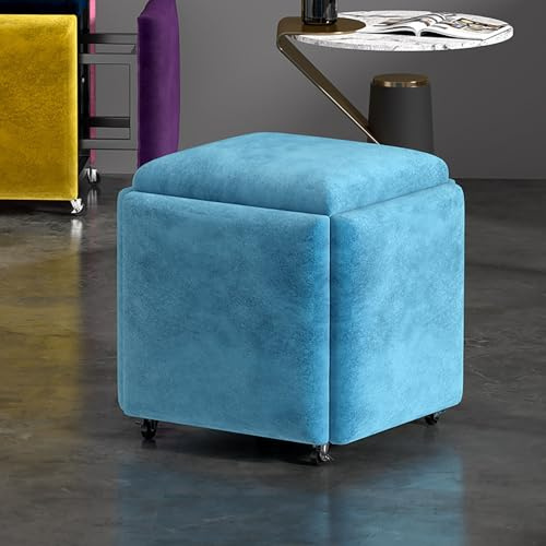 Sittkub, stapelbar ottoman-pall med svängbara hjul, transformerbar ottoman-set för vardagsrum, sovrum, kontor
