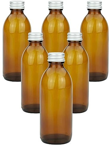mikken - 6 bouteilles de pharmacie en verre marron de 200 ml + étiquettes inscriptibles.