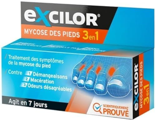EXCILOR - Dispositif médical 3-en-1 - Traitement des mycoses des pieds - 15ml