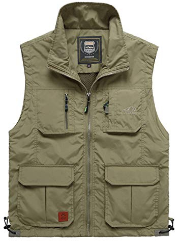 YDSH Chaleco para Hombre reportero al Aire Libre Chaleco sin Mangas fotografía Chaleco Safari Chaleco Multi-Caza Caza Pesca Camping Multi-Bolsillo Malla Transpirable