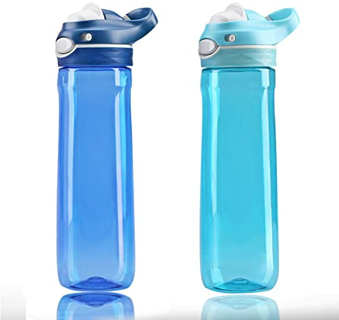 DEARART 2-Packs 26oz（750ml Blue and Sky Water Bottle No Straw, Clear Bottle BPA FREE Leak Proof and One Hand Operation, Has Handle Easy Clean Easy Carried