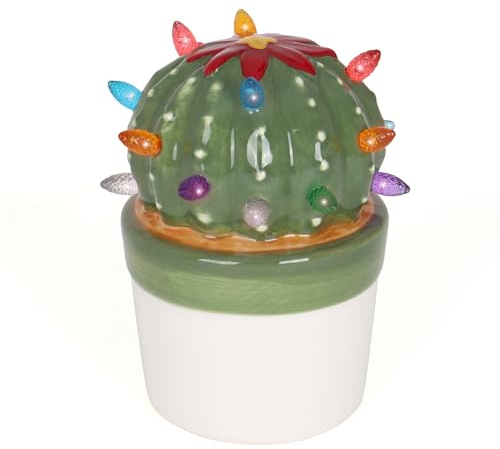 Milltown Merchants Ceramic Christmas Tree - Tabletop Christmas Tree with Lights - Lighted Vintage Ceramic Tree (Ball Cactus, Succulent Green)