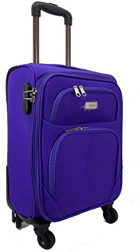 R.Leone Valigia Trolley Espandibile bagaglio a mano 4 ruote in stoffa adatto easyjet 45X36X20 214 (Viola, XS Bagaglio a mano 51cm)