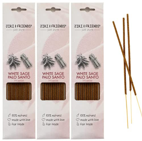 3-Pack Räucherstäbchen Weißer Salbei und Palo Santo zum räuchern Jiri and Friends 100% Natürlich 15 Stuck White Sage/Weisser Salbei Räucherwerk