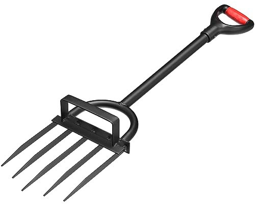 sourcing map 5 Tier Gardening Pitch Fork, 41.5 Long Handled Digging Fork Manganese Steel Pitch Fork for Gardening
