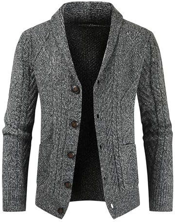 Monissy Cardigan Uomo Casual Maglione con Bottoni Giacca in Maglia Primavera Autunno Inverno Calore Antivento Morbido Confortevole Versatile Grigio Scuro L