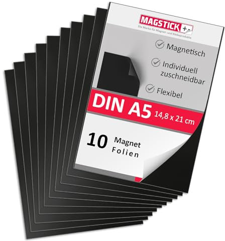Magstick foglio magnetico 10 pezzi I DIN A5 I foglio magnetico adesivo I flessibile autoadesivo tagliato a misura magnetico stick-on I per il crafting organizzare I punzonatura stoccaggio I mag272