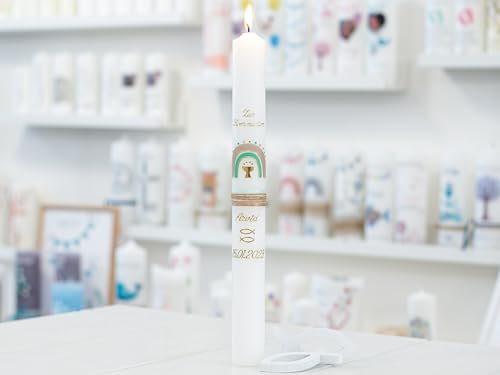 meinkerzenshop Kommunionkerze Arvid personalisiert mit Name und Datum, individuell und mit Echtwachs handverziert für Junge und Mädchen