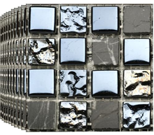 BoloShine Piastrelle adesive a mosaico, impermeabili, autoadesive, in vinile PVC, autoadesive, per parete, cucina, bagno, camino, soggiorno, 10 x 10 cm (MSC057)