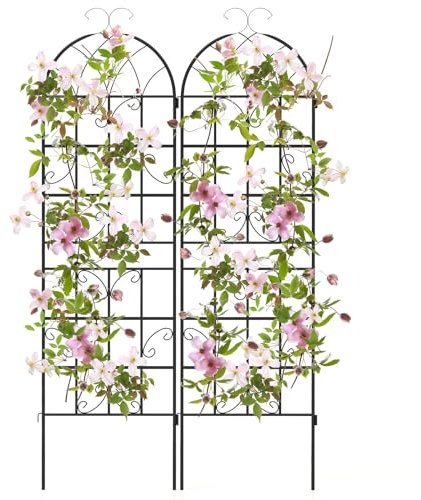COSTWAY Lot de 2 Treillis de Jardin en Métal 180 x 50 cm, Clôture Décorative pour Plante Grimpante, Grille Fleurs Antirouille pour Jardin, Cour, Patio, Noir
