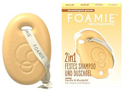 Foamie 2in1 Festes Shampoo & Duschgel Vanille Mandelmilch – Für Haar & Körper – Mit Mandelöl & Vanilleduft – Sanfte Reinigung, pH-hautneutral, vegan & plastikfrei, 80 g