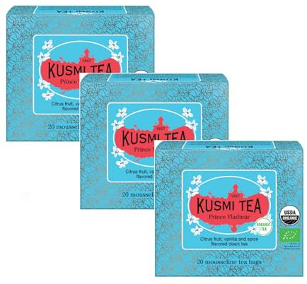 Kusmi Tea® | Té Negro Cítricos, Vainilla, Especias | Té Negro Príncipe Vladimir | Té Negro Canela, Vainilla, Clavo, Cítricos - 3 x 20 Filtros