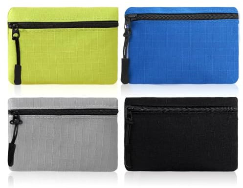 NVGVUP 4 Stück Münzgeldbörsen, Mini Geldbörse aus Oxford-Stoff, Tragbare Kleine Münzbörse mit Reißverschluss, Münzbeutel für Damen und Herren (Schwarz + Grau + Grün + Blau)