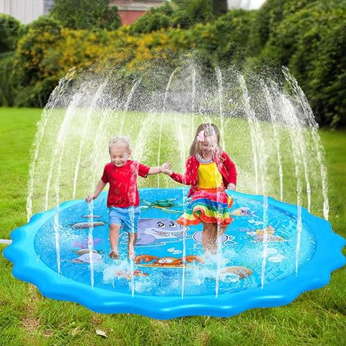 Purpledi Tapis Enfant de Jet d'eau, Jeux d'eau 170 CM, Tapis De Pulvérisation D'éclaboussure d'eau Splash Sprinkle Play Mat, Jeu d'eau Extérieurs pour Filles et Garçons de Les Jardins et Les (A)