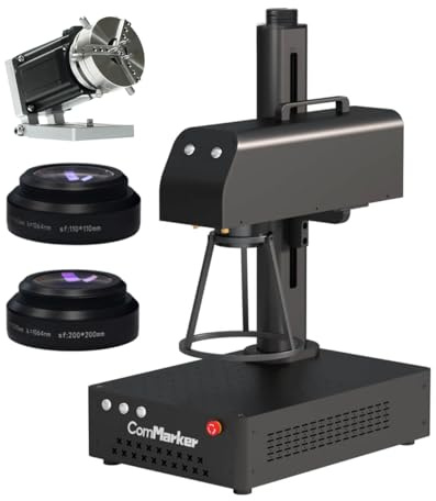 ComMarker B4 20W Max Fiber Laser Engraver with Rotary Axis,Support LightBurn Laser Engraving Machine with 2 Different Size Lens,Fiber Laser Marking Machine for Jewelry,Sliver,Tag,Tumblers,Brass