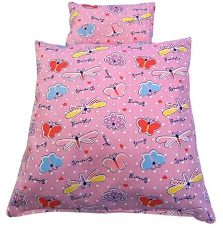 Bettwäscheset für Puppenwagen, Puppenbett, Korbpuppenwagen, kleine Puppen, genäht aus Baumwollstoff, 2teilige Garnitur. Puppenbettwäsche mit Motiv Schmetterlinge.