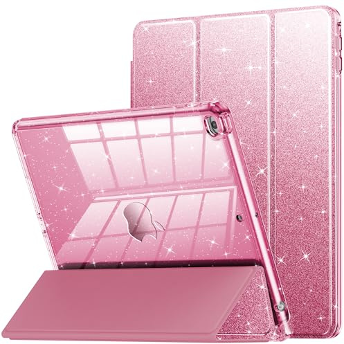 INFILAND Custodia per iPad 6a/5a generazione 9.7 pollici 2018/2017, iPad Air 2, carina custodia protettiva trasparente glitterata per bambini, ragazze, donne, con portamatite (rosa)