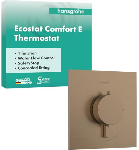 hansgrohe Ecostat Comfort E - Termostat för inbyggnad, Termostatblandare med säkerhetsspärr (SafetyStop) vid 40° C, Badrumsblandare för 1 funktion, borstad brons, 33710140