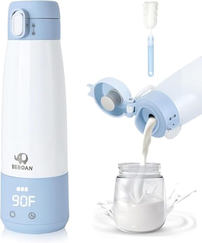 BEBOAN Portable Bottle Warmer for Travel, 12oz Large Capacity Cordless for Heating Breast Milk, Smart Temperature Control 5-Temp Setting with Lock, Charging with 55w Charger to Get Fast Charging