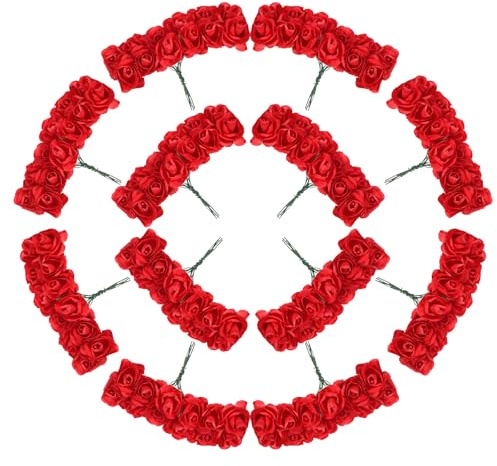 Exircy 144 piezas de mini flores artificiales rojas, cabezas de rosas rojas, rosas de espuma pequeñas, rosas falsas, flores artificiales, pétalos de rosa artificiales, decoración para DIY, fiesta