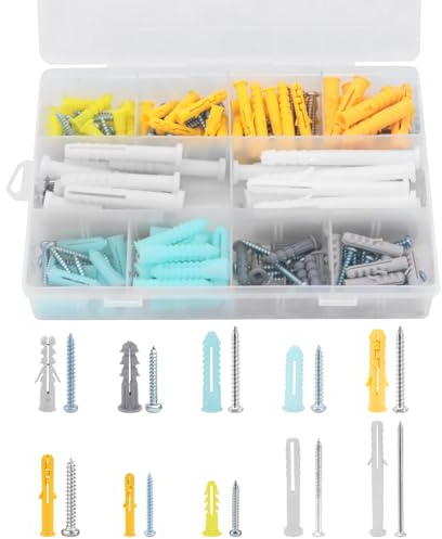 Yuhtech 200 stycken skruvplugg-set, skruvar och pluggar sortiment kit, inklusive 100 st. gipsskivor, 100 korsslitsskruvar