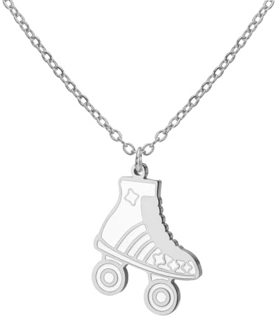 Dreamtimes Collar con colgante de patinaje sobre ruedas, collar colorido de acero inoxidable, colgante deportivo, joyería inspiradora, regalo para mujeres amantes del patinaje (Blanco-P)