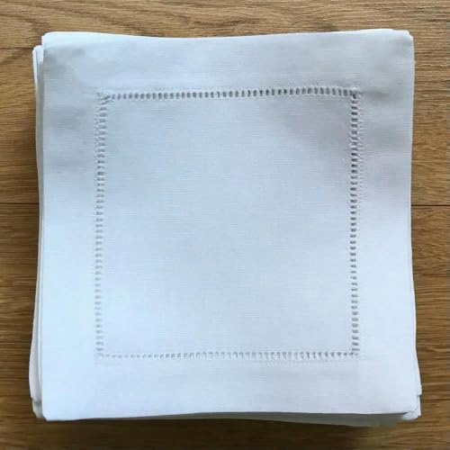 VIXDA 12 Piezas Servilletas Blancas con vainica para cóctel, para Fiestas, Bodas, manteles de Lino, Tela de algodón