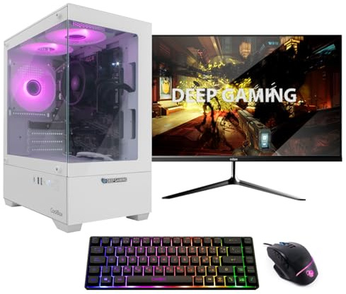 PC Gamer Completo AMD Ryzen 5 5500GT 6x4.4Ghz | Radeon Vega 7 | 16GB DDR4 | 500GB M.2 SSD | WiFi | Windows 11 Pro | Monitor 24 FHD 120Hz | Teclado TKL 65% + Ratón Modular RGB | PC Gaming Blanco