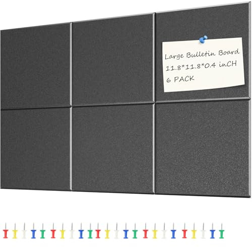 QDVDQ Large Bulletin Board 35.4 x 23.6, Black Cork Board, 6 Pack Cork Boards for Walls with 24 thumbtacks, Pin Board & Vision Board for Home Office, Student Dorm, Creative Studio