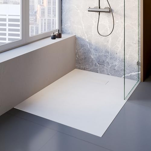 Schulte receveur douche 90x140x3 cm résine effet pierre blanc antidérapant
