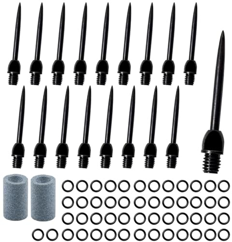 18 Piezas Puntas de Dardos de Acero 2BA, Acero Inoxidable para Dardos | Kit con anillos goma y afilador, puntas para dardos rosca 2BA para convertir softdarts en dardos acero.
