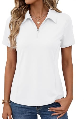Rapbin Womens Polo Shirt Short Sleeve Gym Golf Tops Ladies Running T-Shirt | 1/4 Zip Workout Top Quick Dry Sports Top for Tennis Golf Activewear Lightweight UPF 50+ UV Sun Protection Tee Shirts