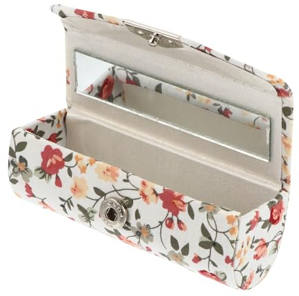 GANAZONO Astuccio per Rossetto da Donna con Ricamo Floreale Retrò, Specchio Integrato e Design Raffinato Bianco, Custodia Compatta e Protettiva per Trucchi da Viaggio