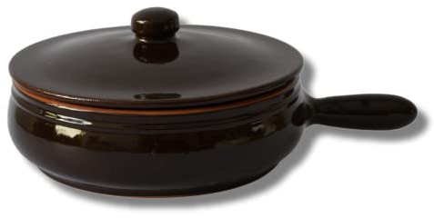 Padella Brunella con Coperchio, Casseruola in Terracotta, Padella per stufati, Colì Maioliche e Terrecotte dal 1650, Marrone, diametro 24 cm