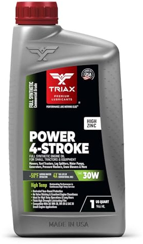 TRIAX Power 4-Stroke SAE 30 Full Synthetic Engine Oil (30W) - For Small Engines Garden Tractors & Power Equipment - High Zinc All Season Formula 0,946 L (1 Quart)