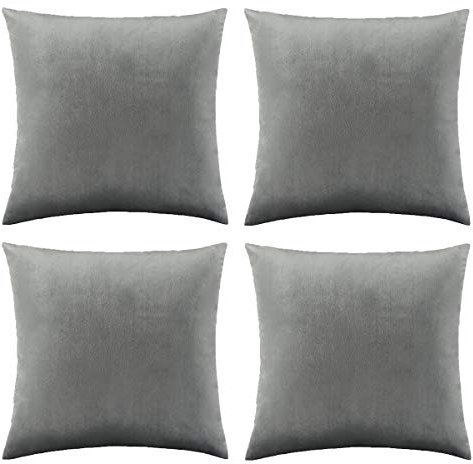 GIGIZAZA Samt Kissenbezug 45x45 cm Grau 4er Pack Kissenbezüge Kissenhülle Dekokissen für Sofa Wohnzimmer Schlafzimmer