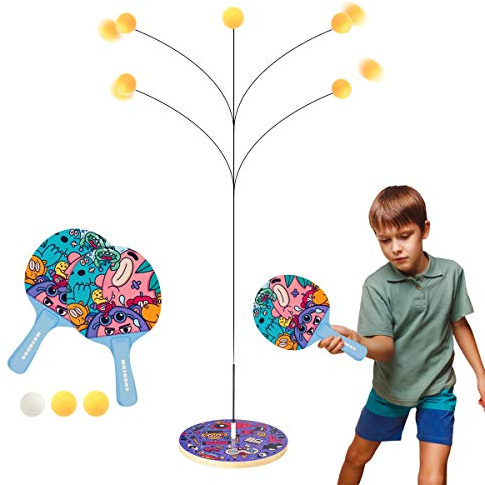 Surplex Trainer de Tennis de Table Avec Tige élastique Manche Souple, Entraîneur de Tennis de Table Dessin animé, Détachable Détente Loisirs Sports Jouet pour Adultes Débutants Enfants
