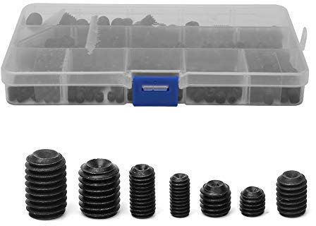 Nikou Vis de réglage, 250 pièces Différentes tailles de haute dureté M4 M5 M6 M8 M10 vis sans tête en acier au carbone