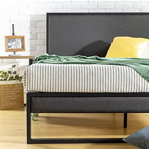 Zinus Christina 36 cm Telaio letto con piattaforma e testiera imbottita, rete a doghe in legno, facile montaggio, 150 x 200 cm, grigio