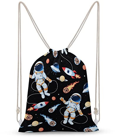 NIBABAEU Rucksack mit Kordelzug, Motiv: Astro im Weltraum, große Kapazität, wasserabweisend, Segeltuch, Sport, Yoga, Turnbeutel für Jungen, Mädchen, Kinder, Frauen Teenager