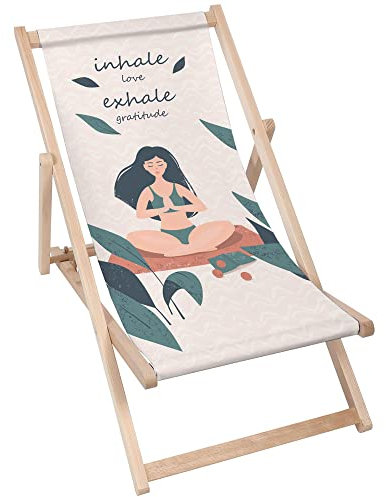 DreamRoots Liegestuhl Klappbar Holz aus Buchenholz, bis 130 kg belastbar, 3-Fach verstellbare Rückenlehne, waschbarer Polyesterbezug