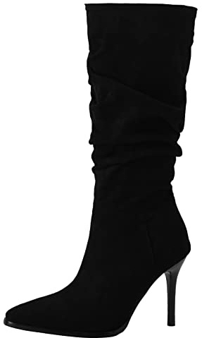 Joliss Mujer Tacón Alto Botas Plisadas Mujer Puntiagudo Botas Plisadas Mujer Sin Cordones Noche Botas Plisadas Negro Talla 45 EU/47Cn