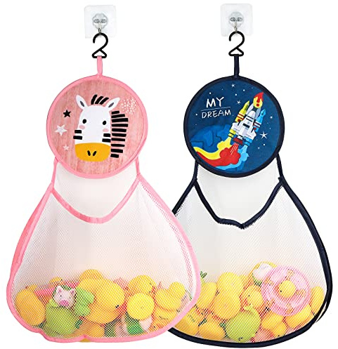 Linkidea - Confezione da 2 organizer da bagno in rete con ganci, capiente borsa portaoggetti per vasca da bagno per accessori doccia (Rocket e Zebra)