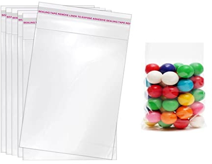 Bolsas celofán transparente, bolsas de plástico cierre autoadhesivas, bolsas autoadhesivas de embalaje para joyas, regalos y chuches. (11 X 18 Cm (200 Piezas))