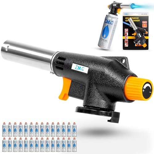 Z.M.C Brûleur à gaz + 28 cartouches de gaz 227 g, chalumeau de soudage jusqu'à 1300 °C, chalumeau Bunsen 1,3 kW, chalumeau de cuisine avec flamme réglable